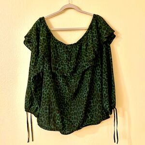Michael Michael Kors Green Leopard Print Women's Top